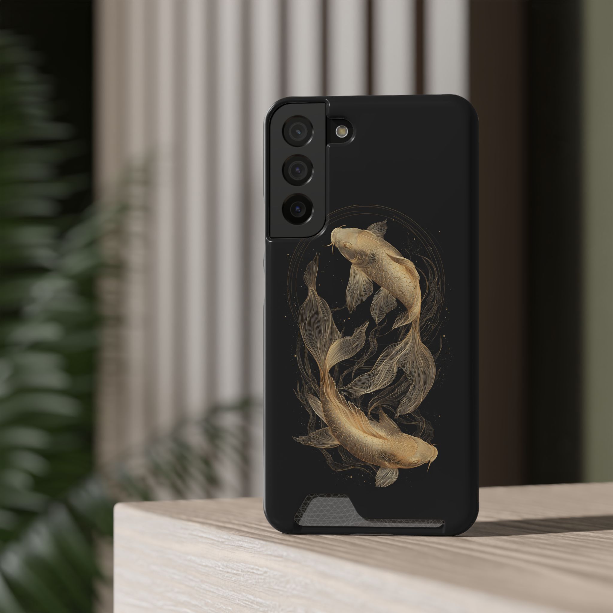 Pisces Zodiac Phone Case with Card Holder – Celestial Gold Fish - Image 12