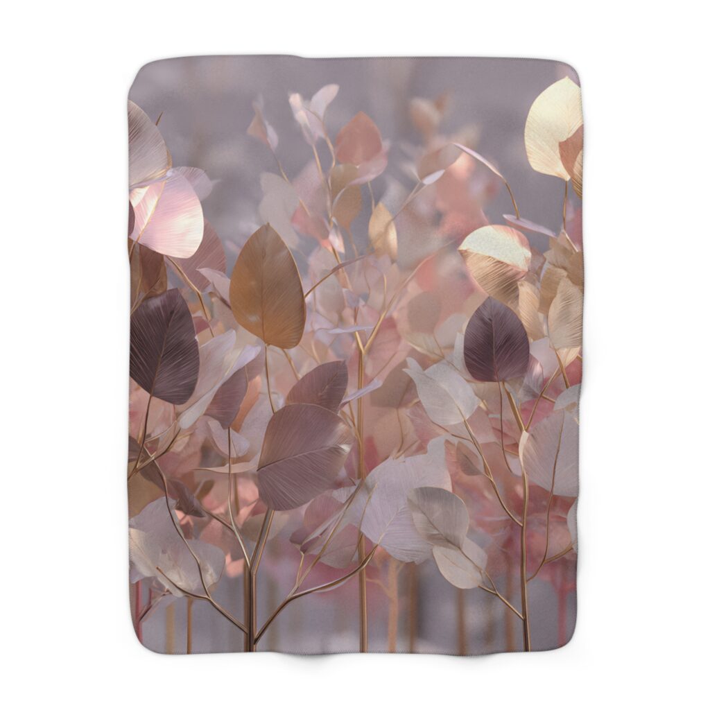 Blush Forest Sherpa Blanket – Dreamy Pastel Botanical Throw