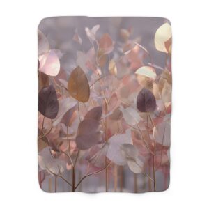 Blush Forest Sherpa Blanket – Dreamy Pastel Botanical Throw