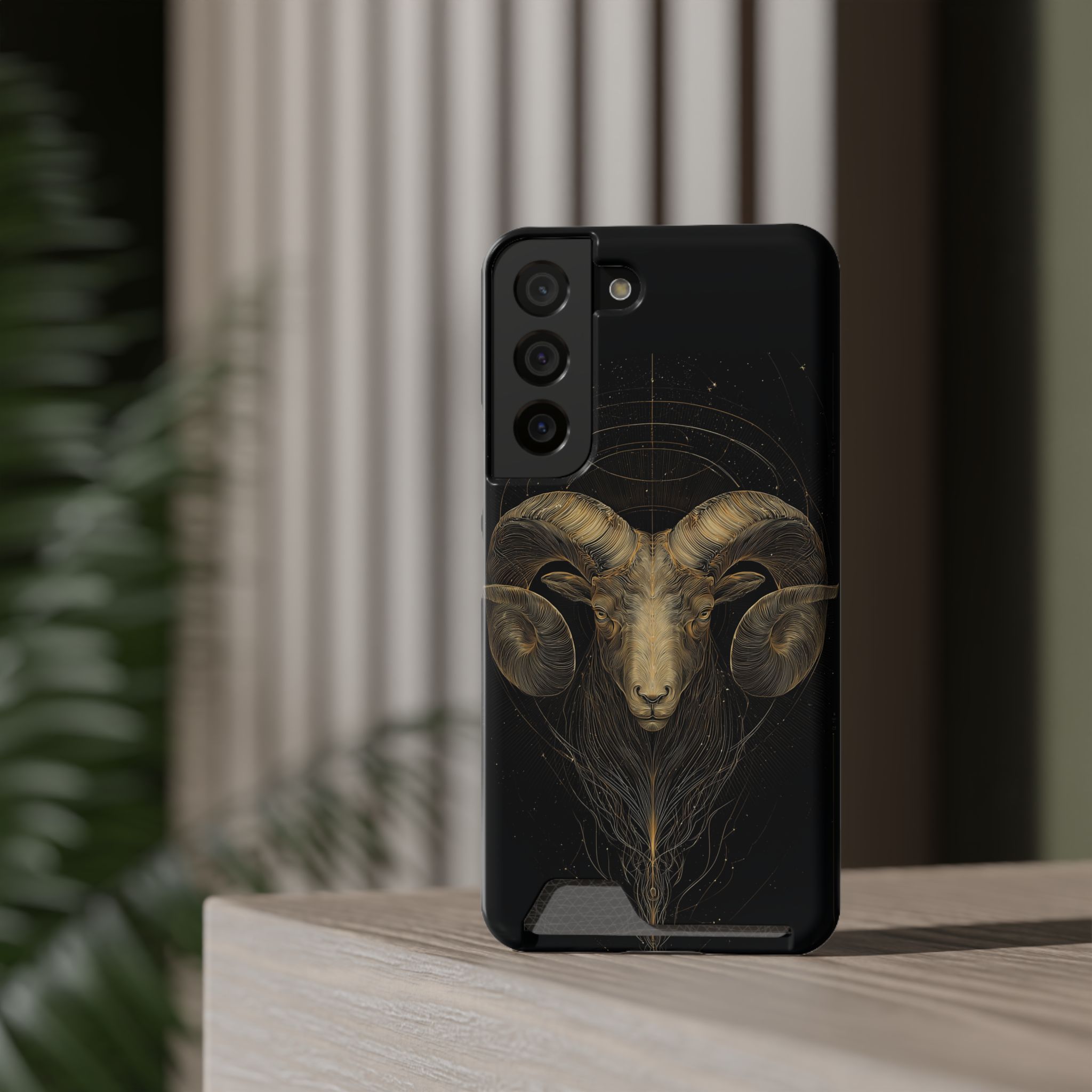 Aries Zodiac Phone Case with Card Holder – Celestial Gold Constellation - Image 4
