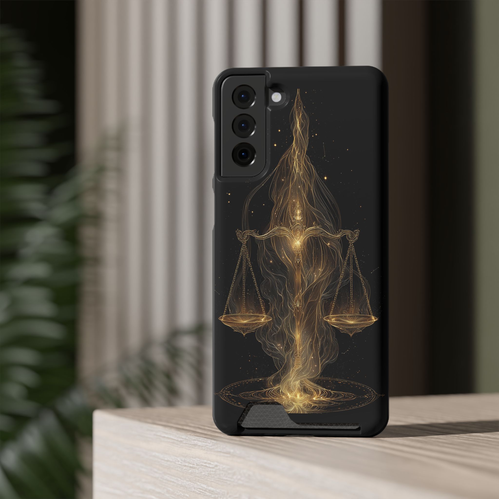 Libra Zodiac Phone Case with Card Holder – Celestial Gold Scales - Image 68