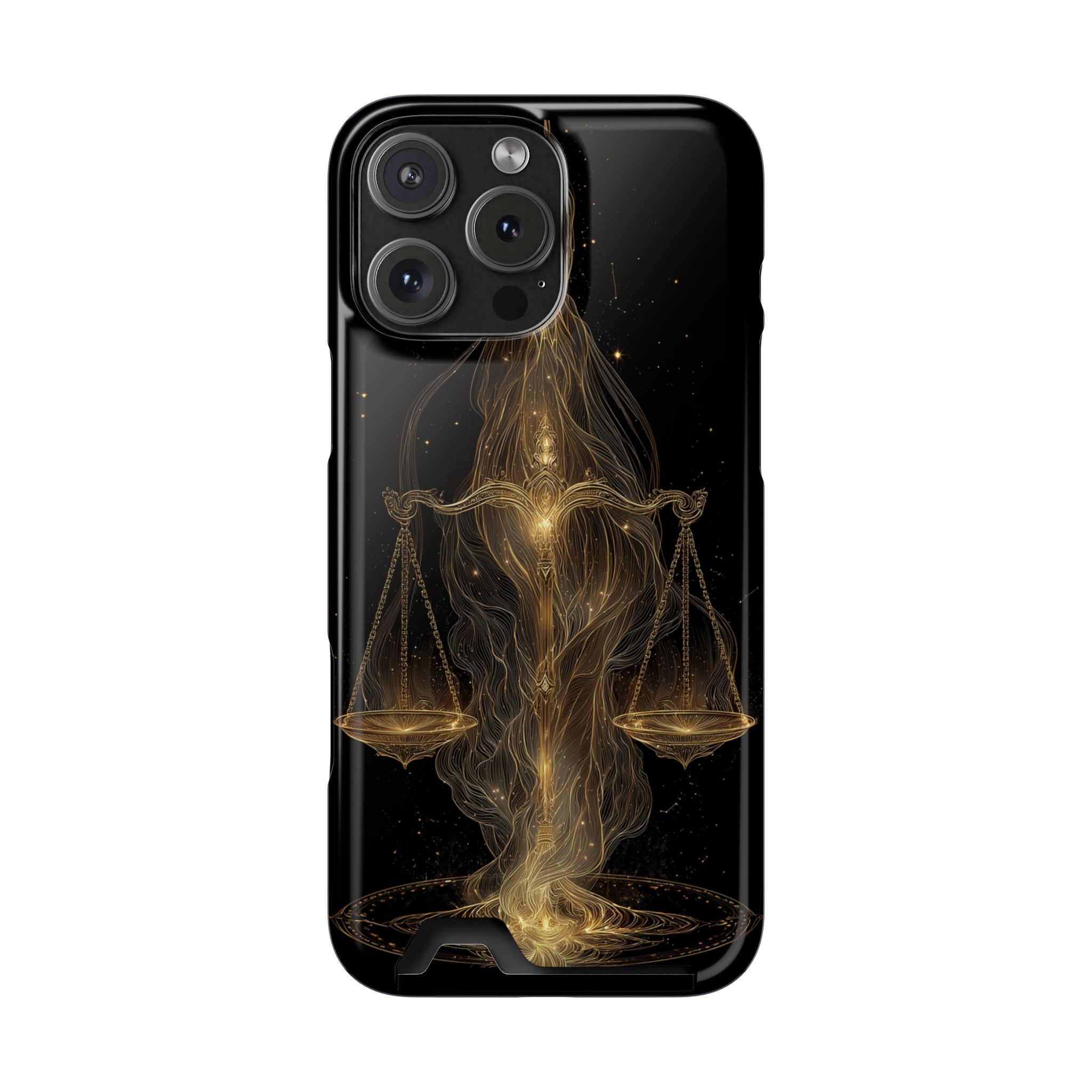 Libra Zodiac Phone Case with Card Holder – Celestial Gold Scales - Image 111