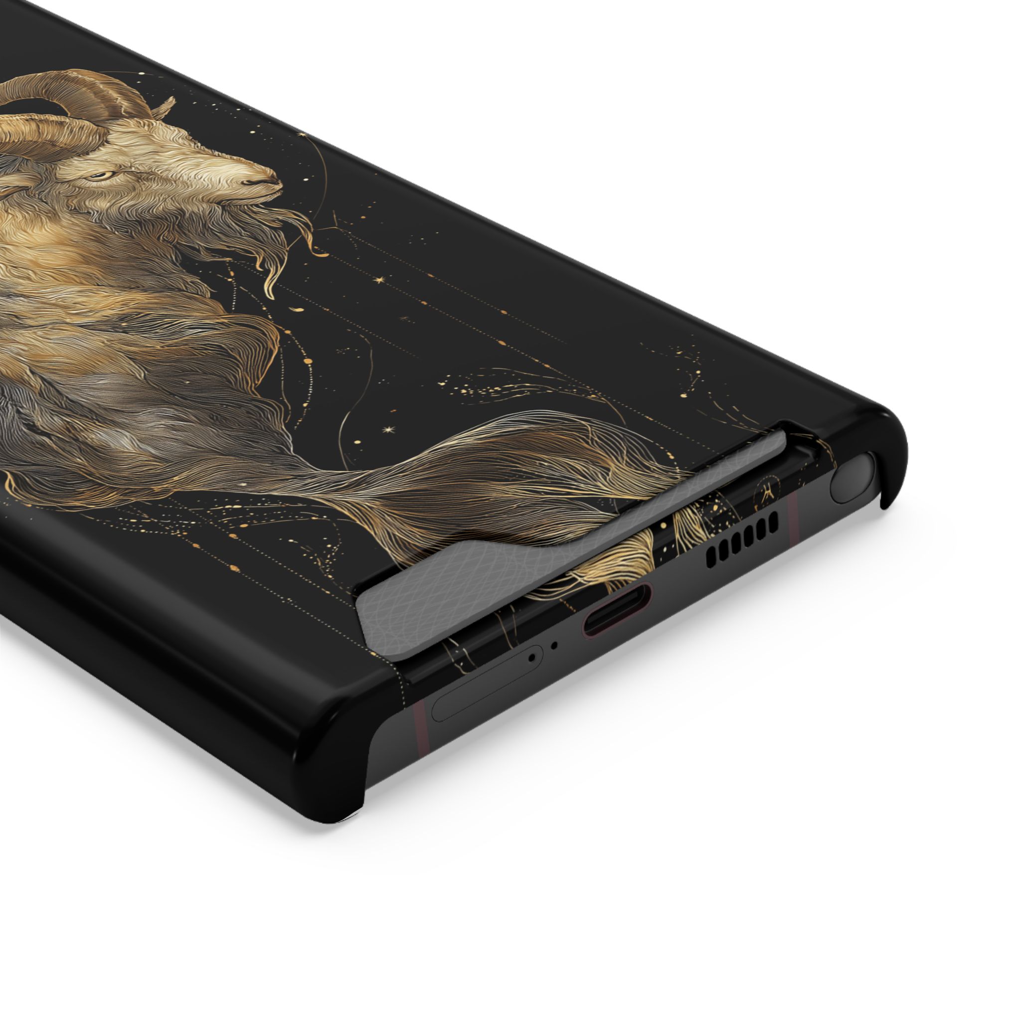 Capricorn Zodiac Phone Case with Card Holder – Celestial Gold Sea-Goat - Image 18