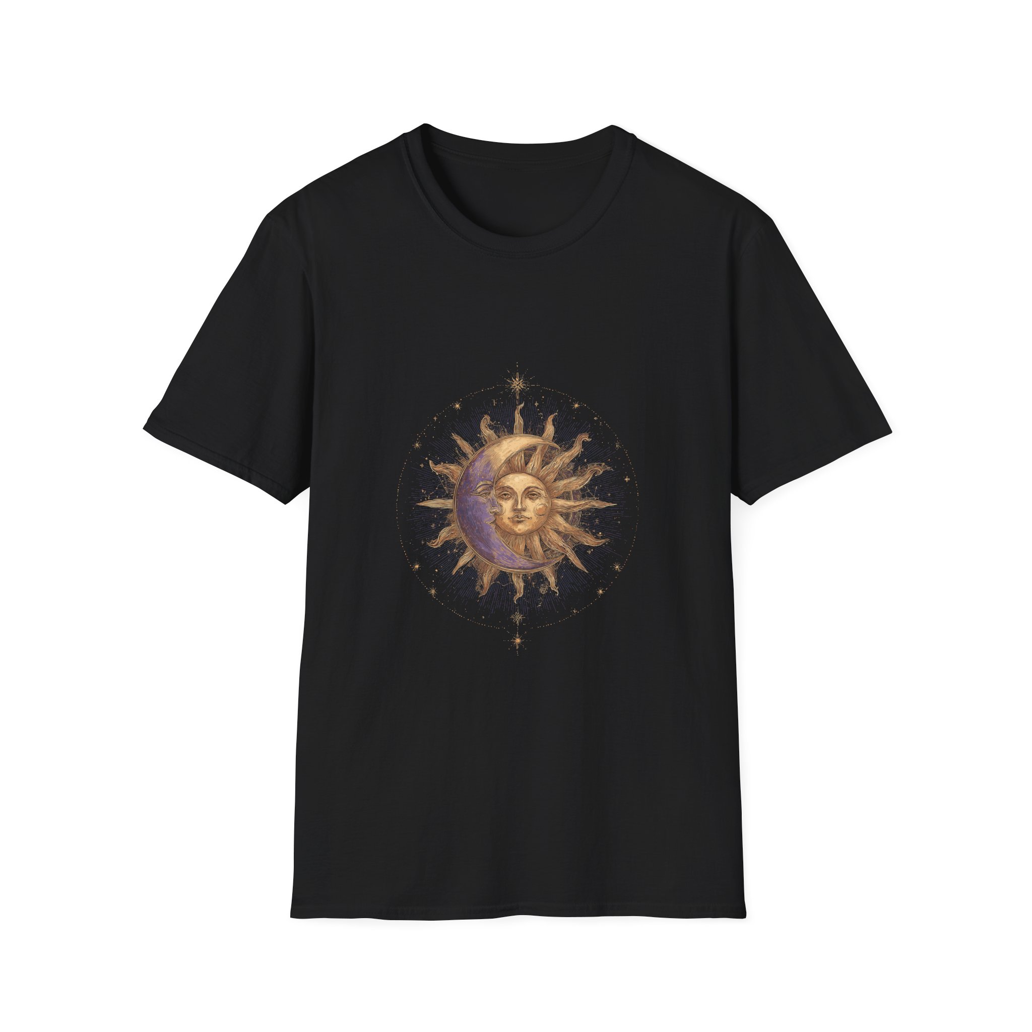 Celestial Sun & Moon T-Shirt – Gold Cosmic Astrology Unisex Tee - Image 3