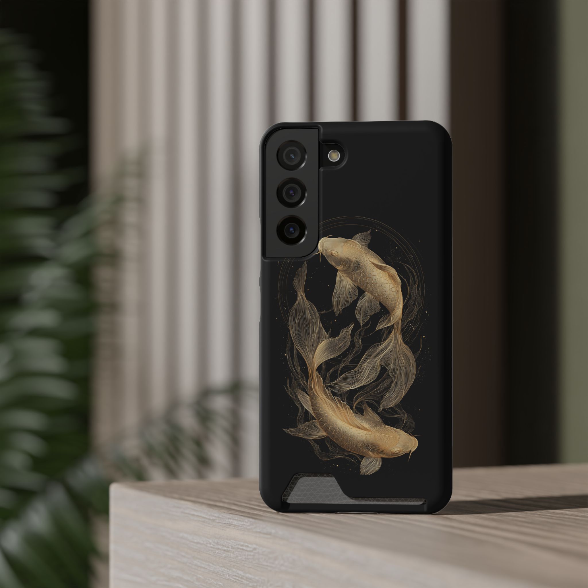 Pisces Zodiac Phone Case with Card Holder – Celestial Gold Fish - Image 8