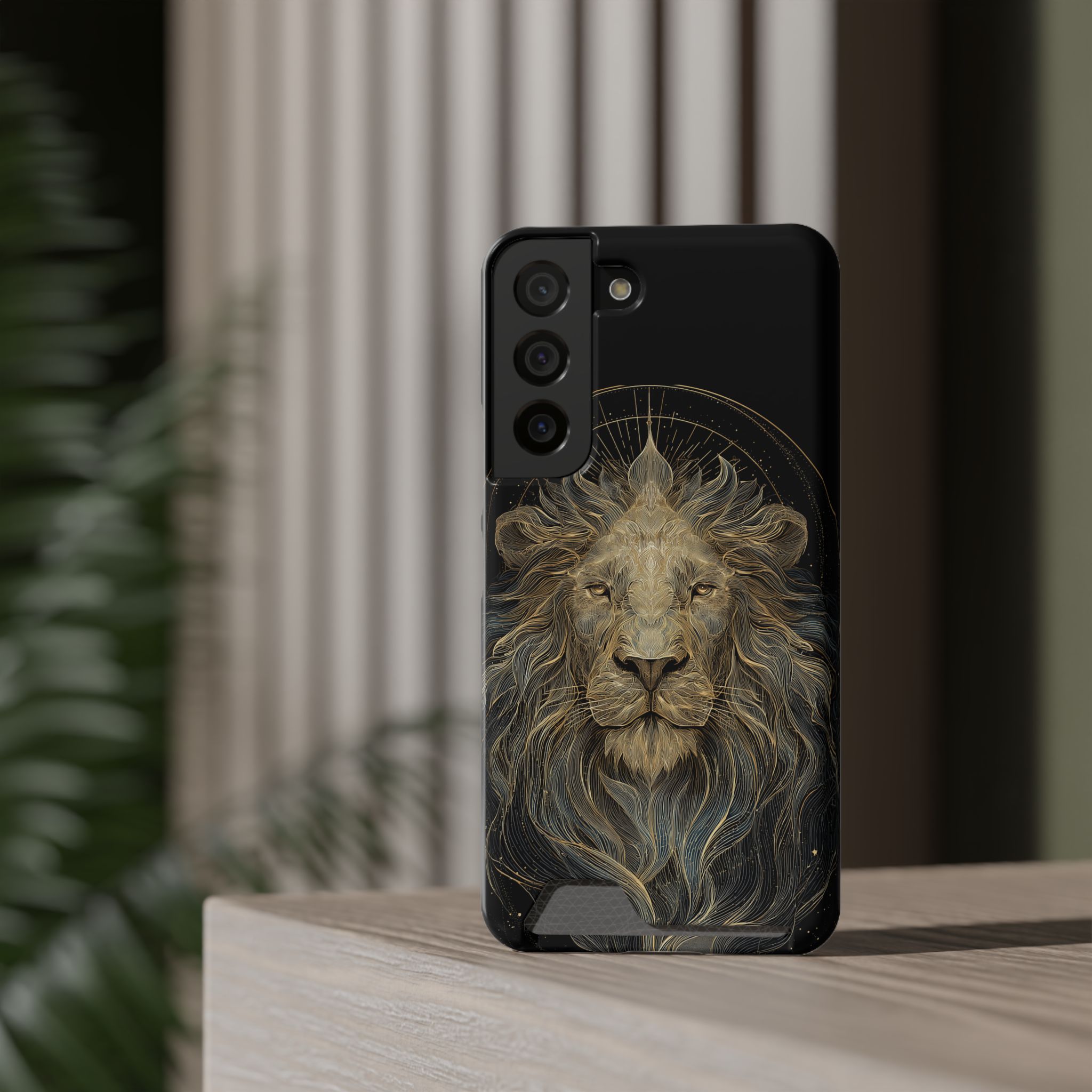Leo Zodiac Phone Case with Card Holder – Celestial Gold Lion - Image 4