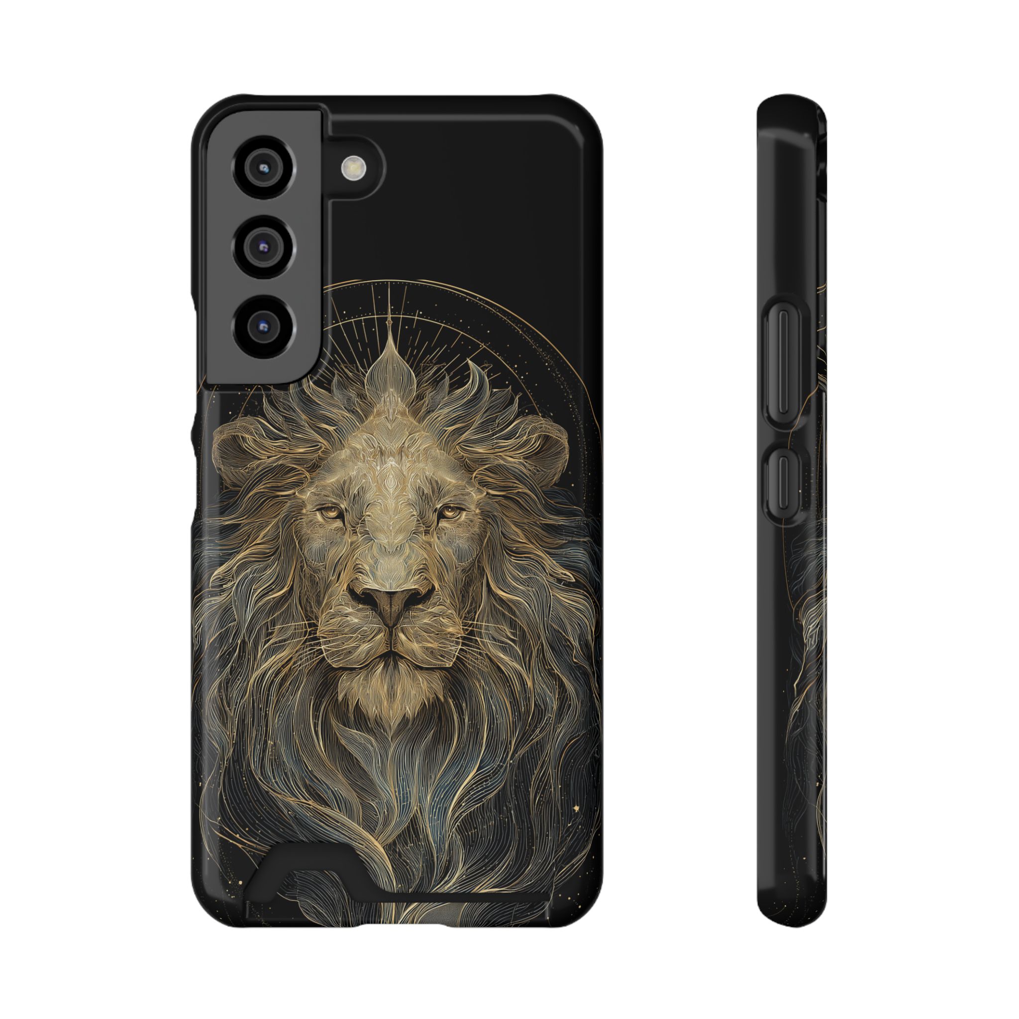 Leo Zodiac Phone Case with Card Holder – Celestial Gold Lion