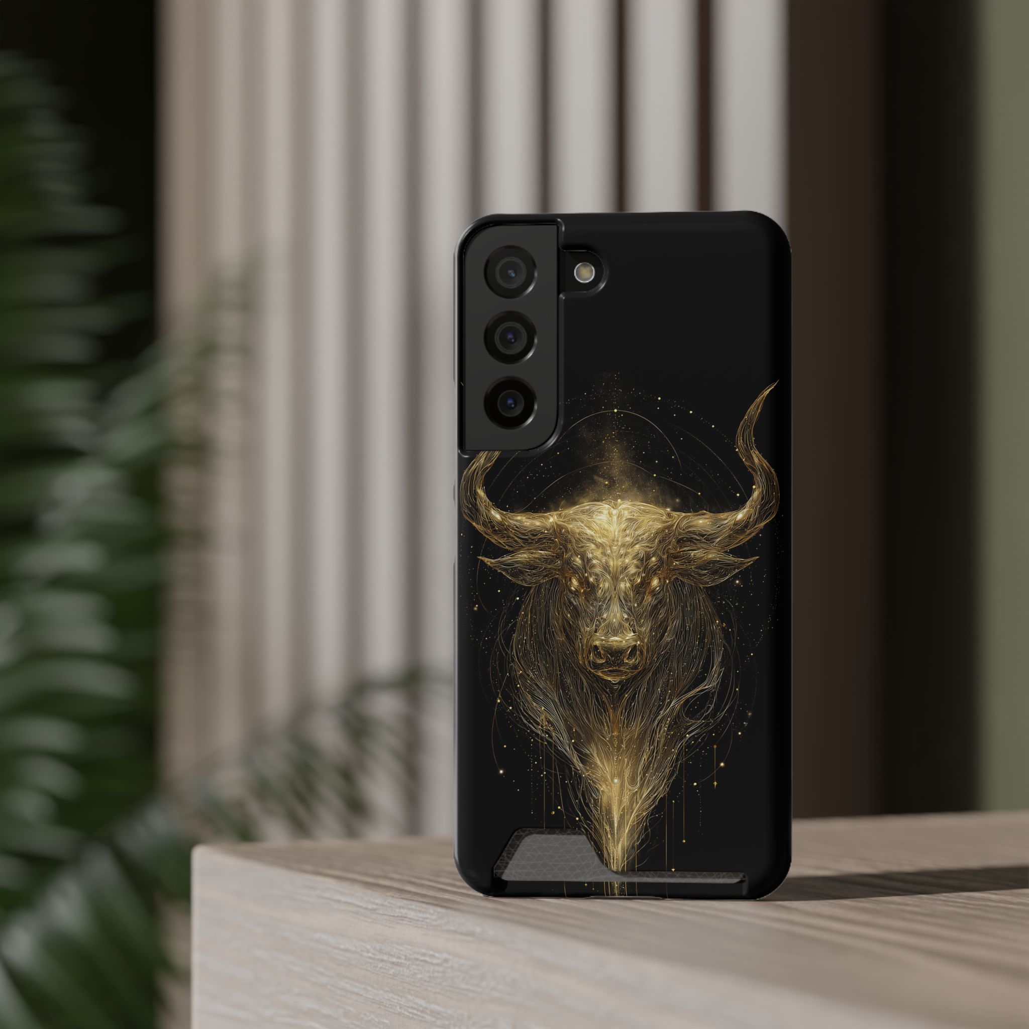 Taurus Zodiac Phone Case with Card Holder – Celestial Gold Bull - Image 4