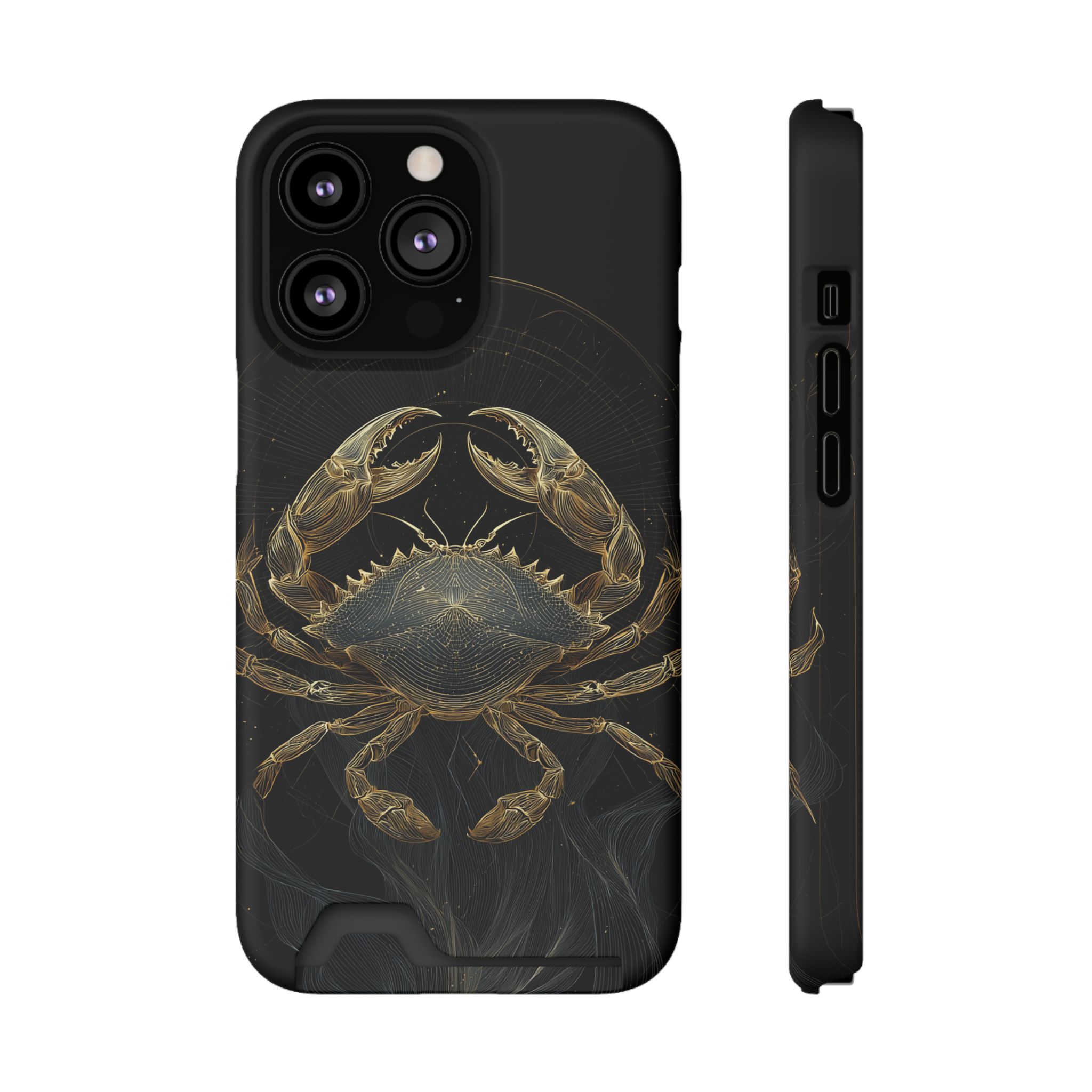 Cancer Zodiac Phone Case with Card Holder – Celestial Gold Crab - Image 45