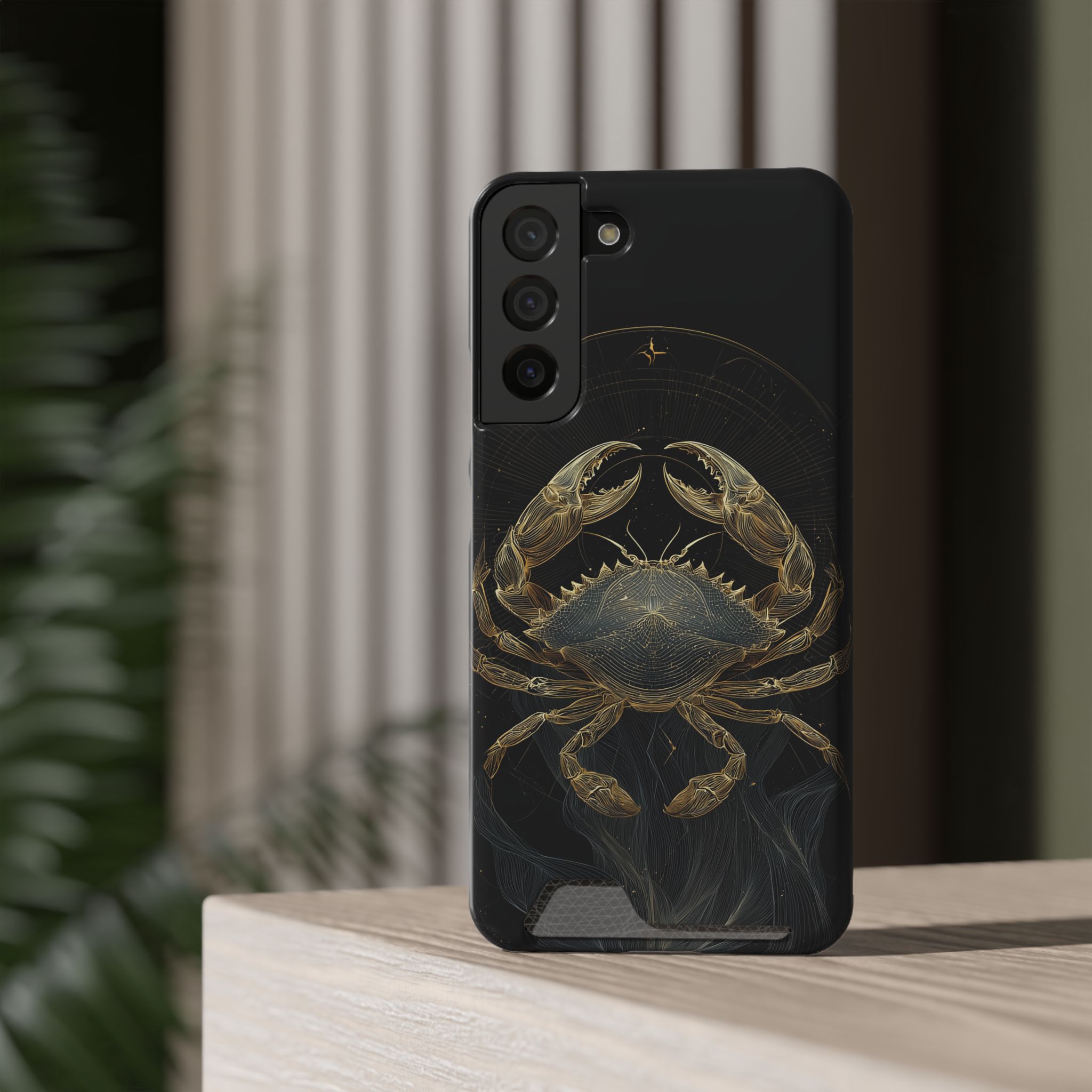 Cancer Zodiac Phone Case with Card Holder – Celestial Gold Crab - Image 12
