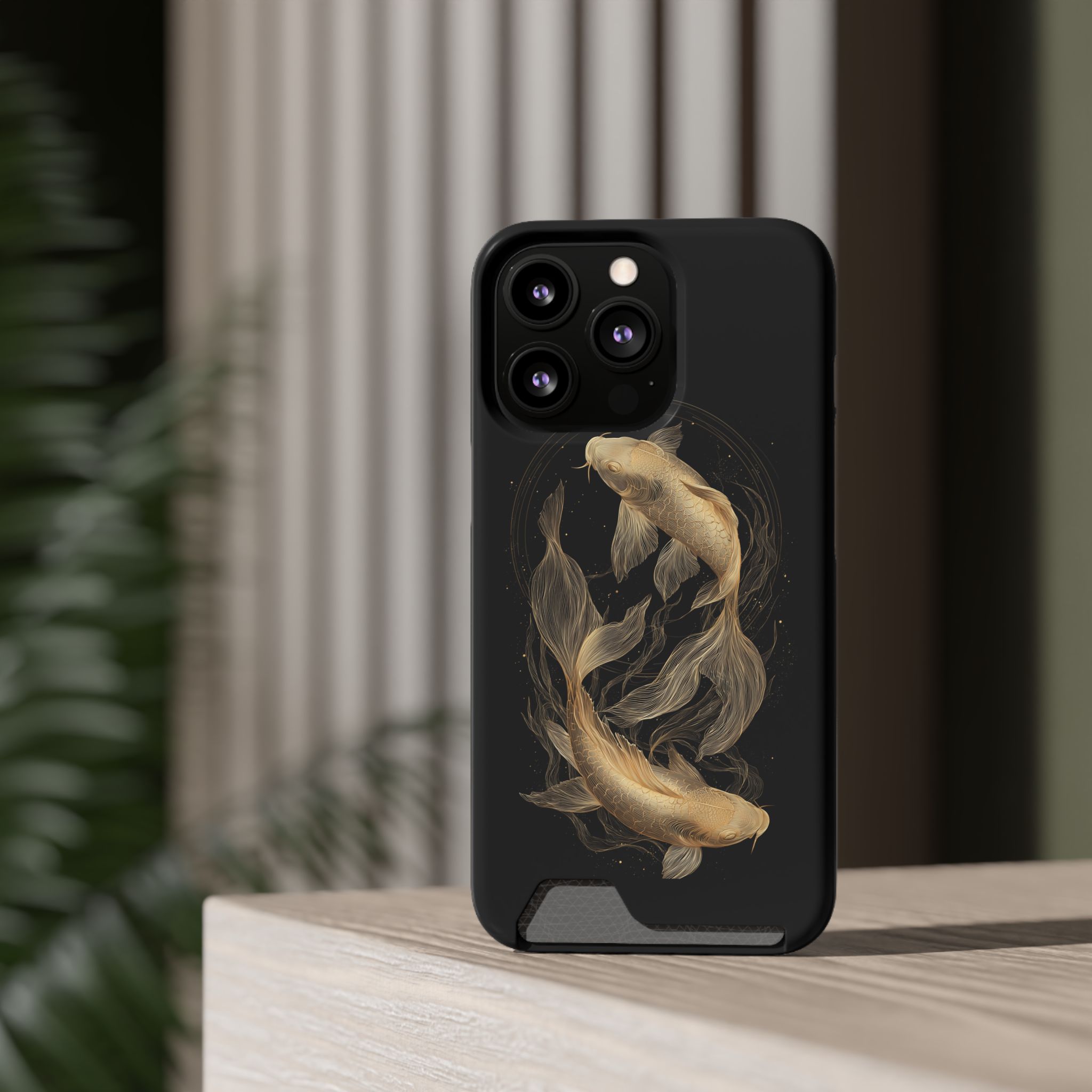 Pisces Zodiac Phone Case with Card Holder – Celestial Gold Fish - Image 44