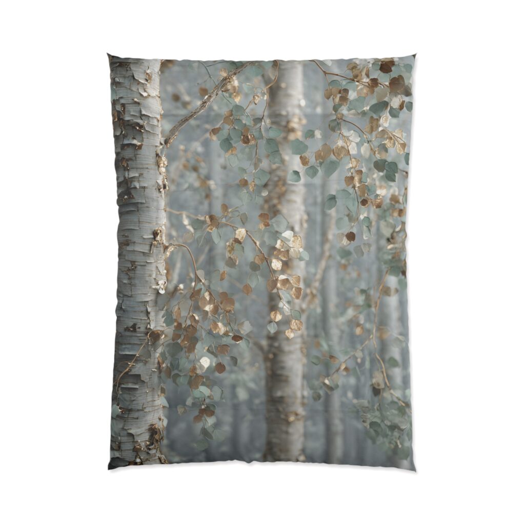 Ethereal Birch Comforter – Silver & Gold Woodland