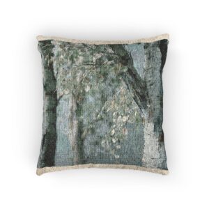 Silver Birch Woven Pillow – Soft Cosmic Botanical Cushion