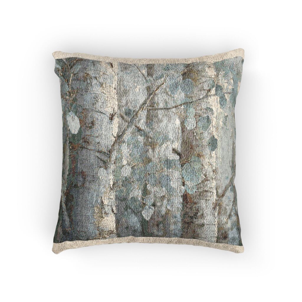 Birch Grove Woven Pillow – Soft Cosmic Botanical Cushion