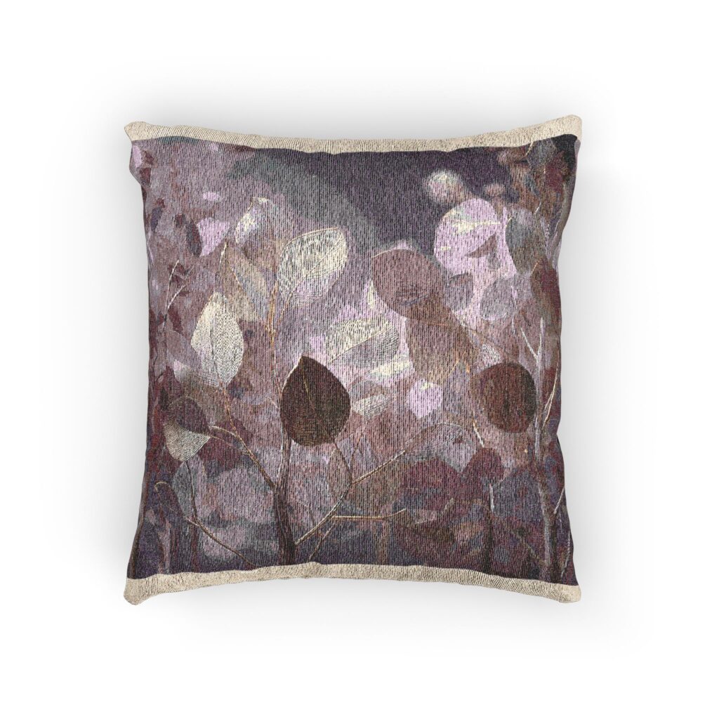 Ethereal Forest Woven Pillow – Soft Cosmic Botanical Cushion
