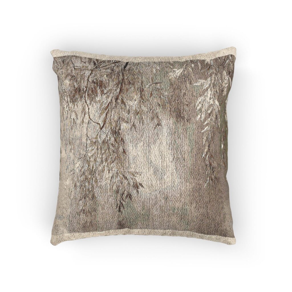 Golden Willow Woven Pillow – Soft Cosmic Botanical Cushion